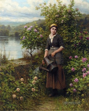  Knight Malerei - Gartenbewässerung Landsmännin Daniel Ridgway Knight impressionistische Blumen